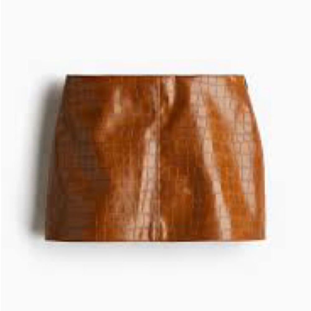 H&M Women’s Brown Coated Mini Skirt Size 10 Faux Leather